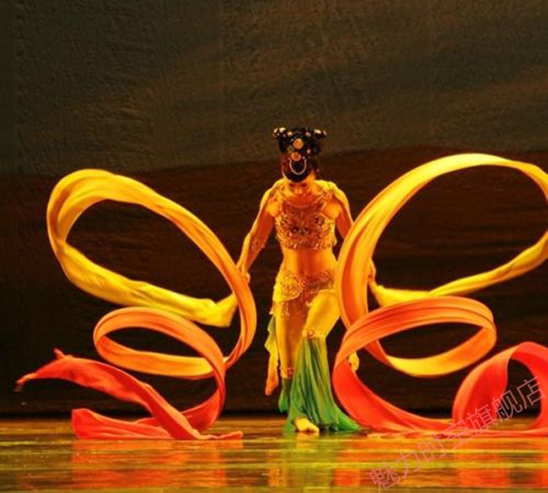 舞蹈彩绸长飘绸彩带三彩渐变色跳舞长绸飞天舞飘绸带12米长80厘米宽