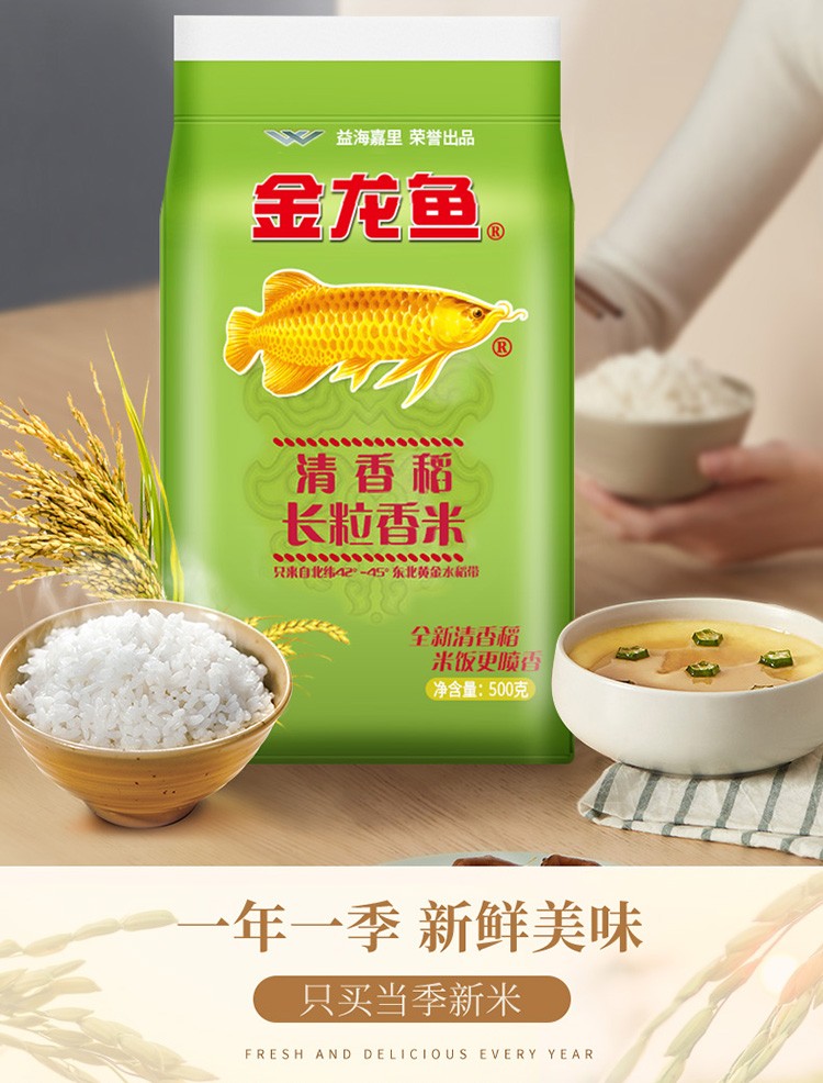 金龙鱼清香稻长粒香米500g香软粳米地道东北大米家用蒸煮米饭粥1袋