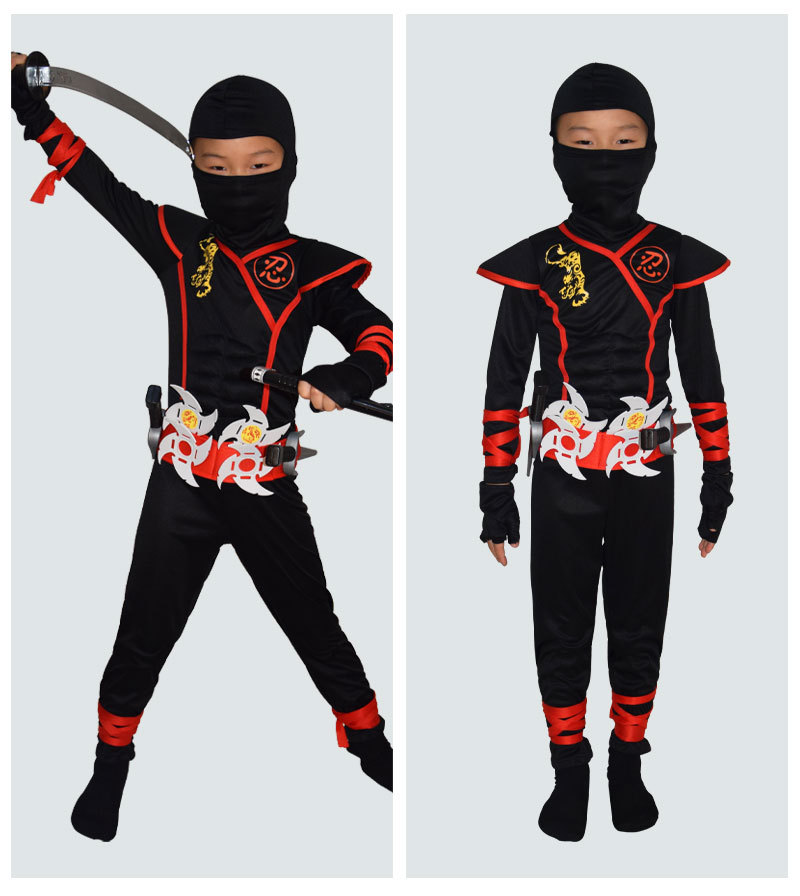 万圣节儿童日本忍者服装cosplay刺客套装夜间蒙面武士衣服 忍者c xl