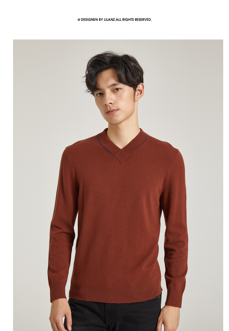 利郎羊毛衫男2021冬装新款含32%山羊绒v领简约毛衣 棕驼黄(g1dms0423s