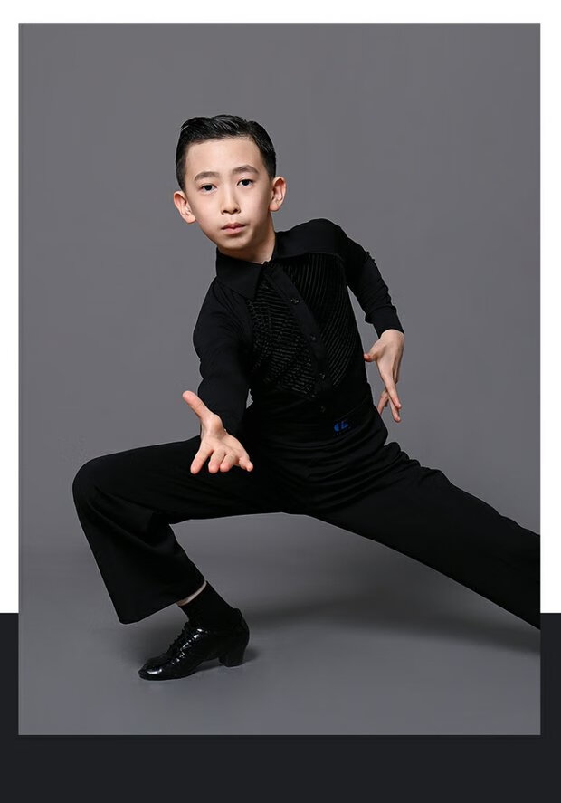 佧森滋男童拉丁舞连体练功服长袖冬季新款少儿帅气国标舞蹈比赛上衣
