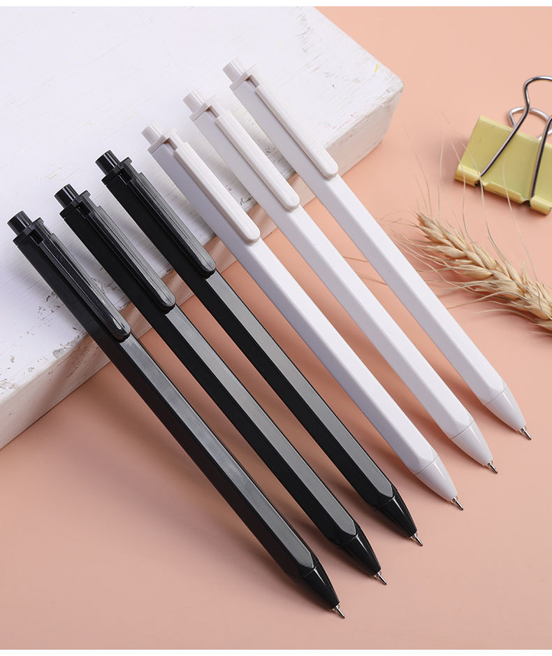 捷速奇晨光本味按动全针管中性笔035黑色学生水笔ins简约按压细笔