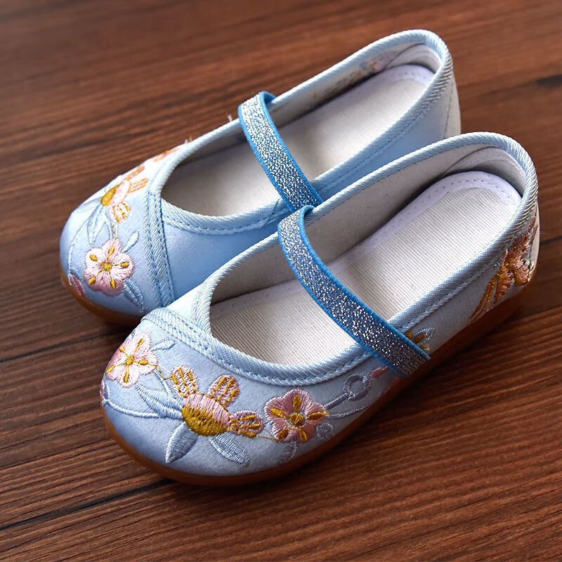 儿童绣花鞋女宝汉服鞋子古装学生古代中国民族古风女童老北京布鞋红色