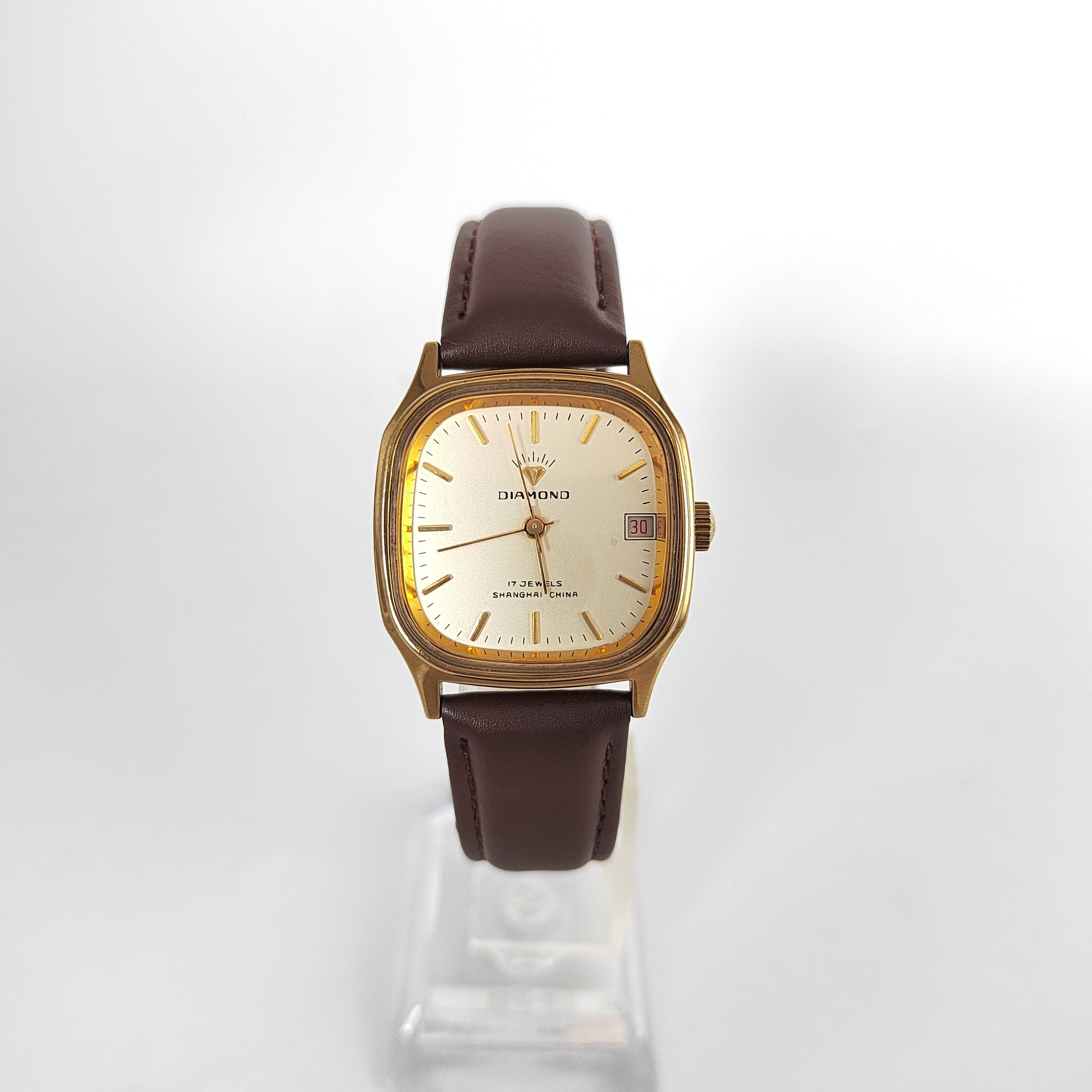 博皓80年代上海手表厂产钻石牌复古文艺气质经典简约百塔真皮表带女表