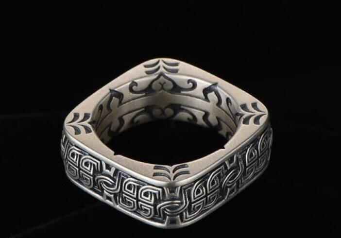 彩寇925戒指男复古方圆盘古男士个性霸气指环手工饰品权力的游戏 美号