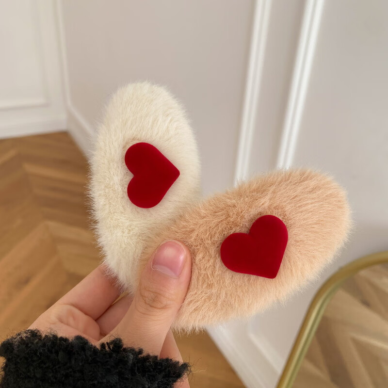 毛茸茸发夹毛绒发夹侧边毛茸茸大号bb夹女刘海边夹爱心可爱毛毛头发