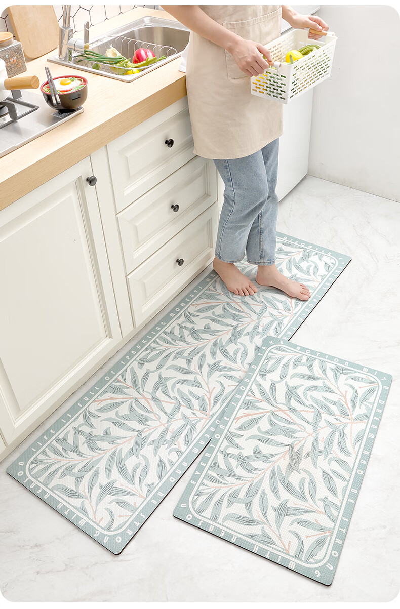 大江厨房脚垫长条家用防滑垫防水防油脚垫pu皮革可擦洗地垫印象灰白两