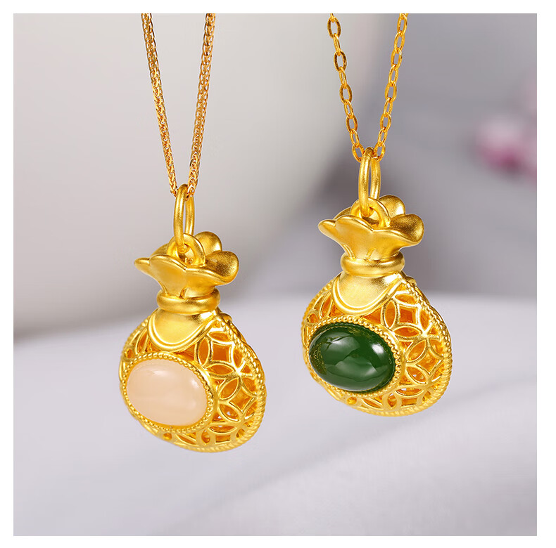 妙灵阁金镶玉和田玉吊坠绳女999足金平安扣项链挂坠送妈妈三八女神