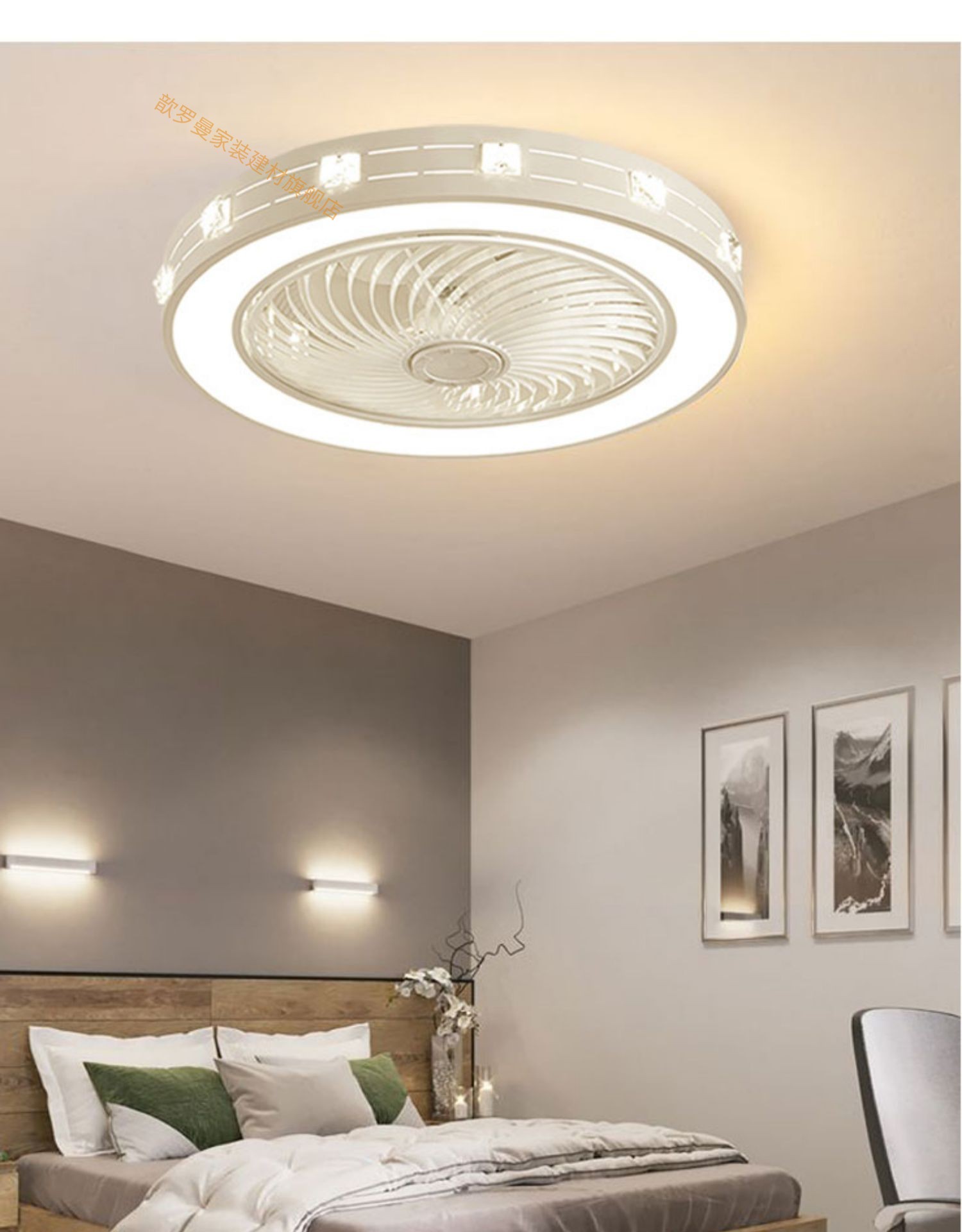 吸顶风扇灯超薄智能静音隐形吊扇灯餐厅卧室灯吊顶一体电风扇灯白流星