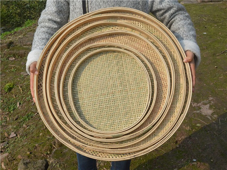 竹编簸箕圆筲箕竹匾竹筛竹制品无孔有孔竹制品家用农家手工笸箩幼儿园