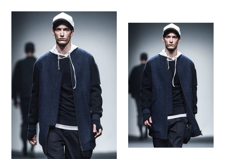 商场同款ak男装akclub中长款针织长袖拼接棒球领夹克1641021藏蓝色xl