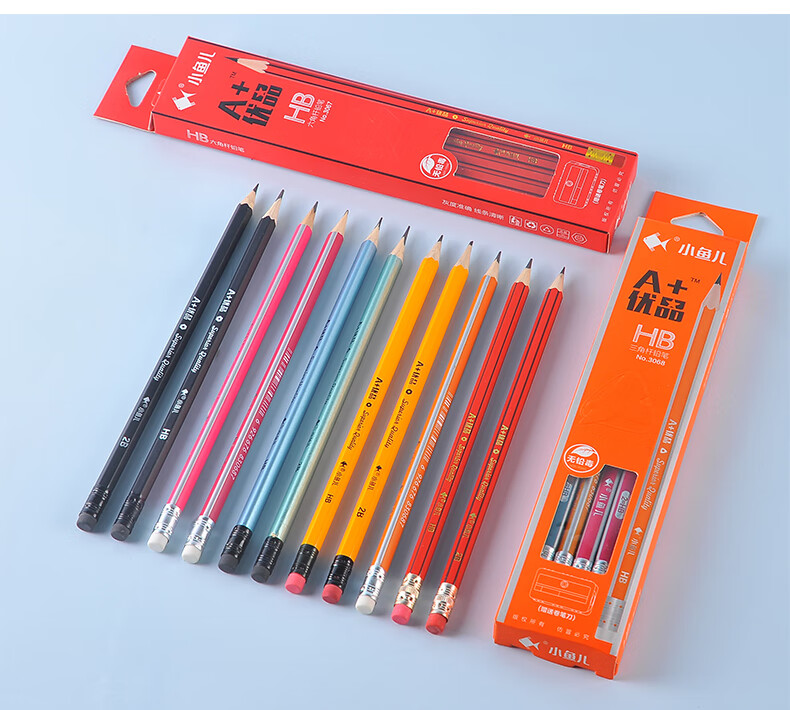 小鱼儿 a 优品椴木铅笔小学生hb素描绘画绘图2b比考试原木铅笔六角