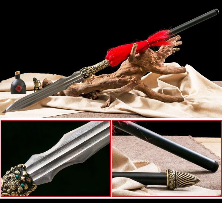 长矛赵子龙花纹钢赵云枪霸王枪红缨枪头武术十八般宝刀剑未开刃黑色
