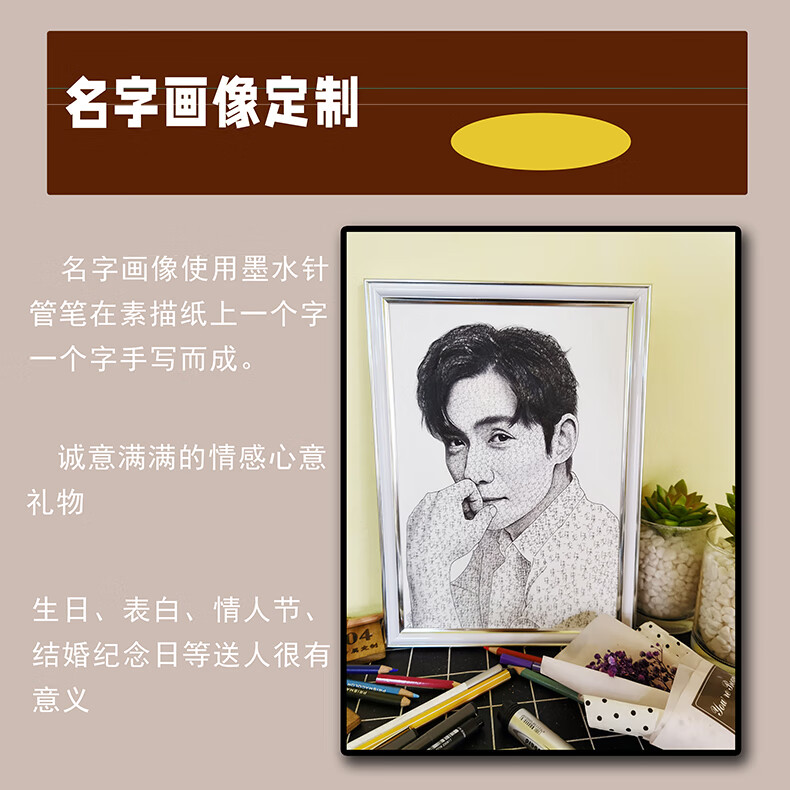 名字画像定制写满纯手绘人头像画肖素描照片女友艺术设计创意礼物