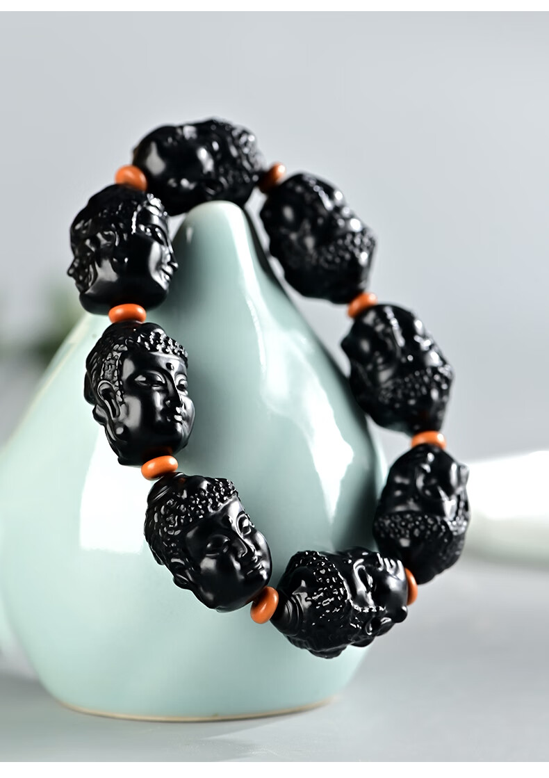 天然和田玉黑羊脂墨玉手串男士款玉石佛魔一念之间手链【图片 价格