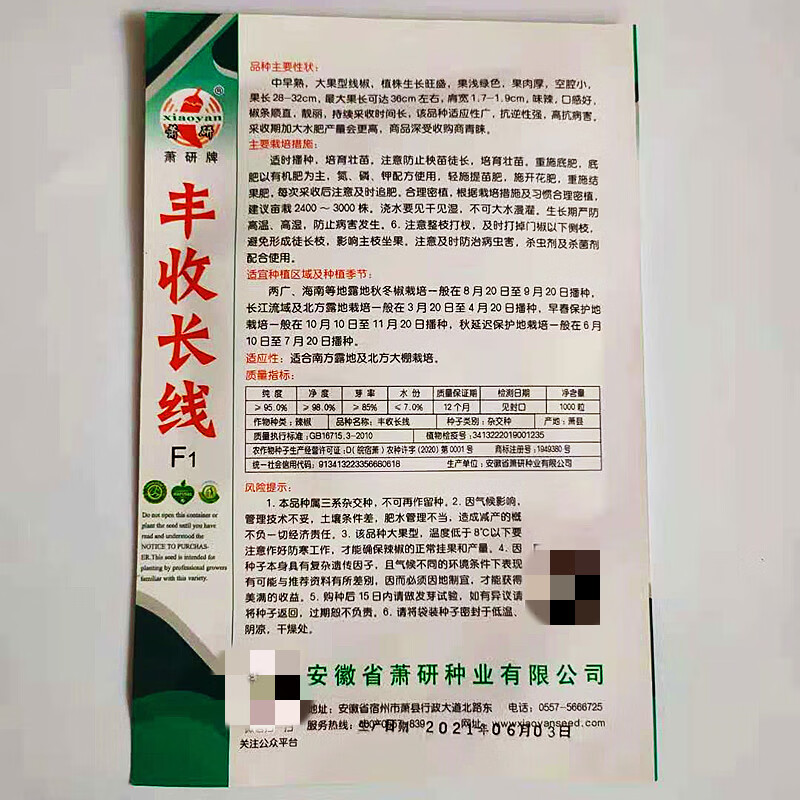 安徽萧研辣椒种业辣椒种子长线椒青红两用青椒种子大棚露地辣椒孑 萧