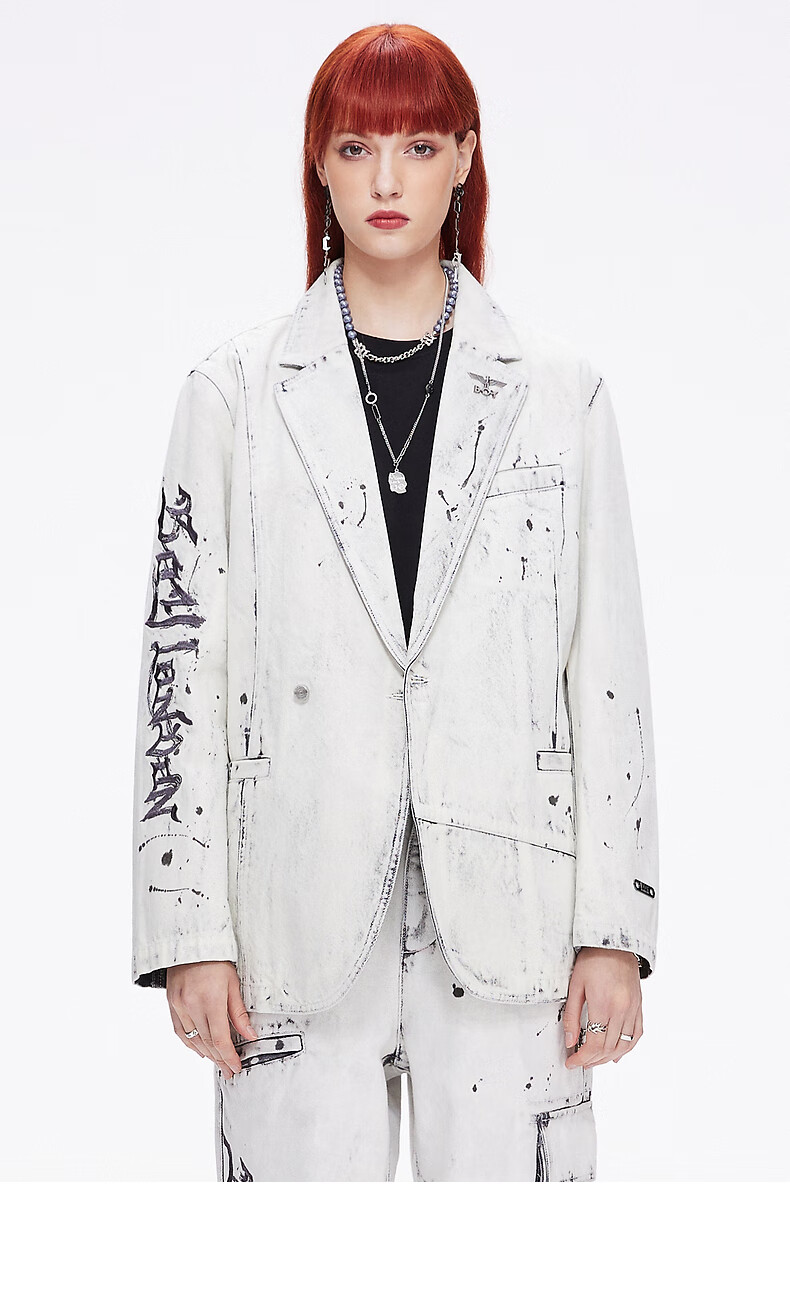 boylondon官网2021秋冬新品黑墨字母刺绣牛仔外套男外套女303101 白色