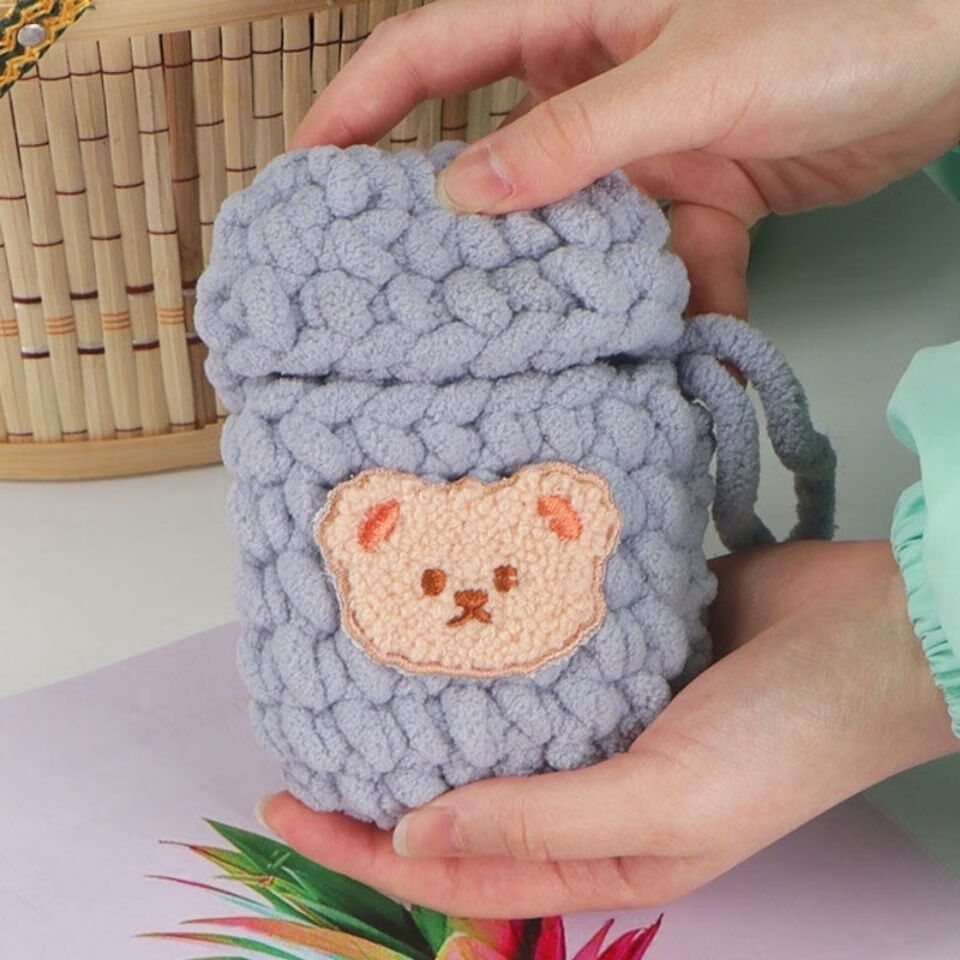 烟盒diy网红同款手工编织可爱小熊烟盒软硬毛线套成品送男友肉粉色