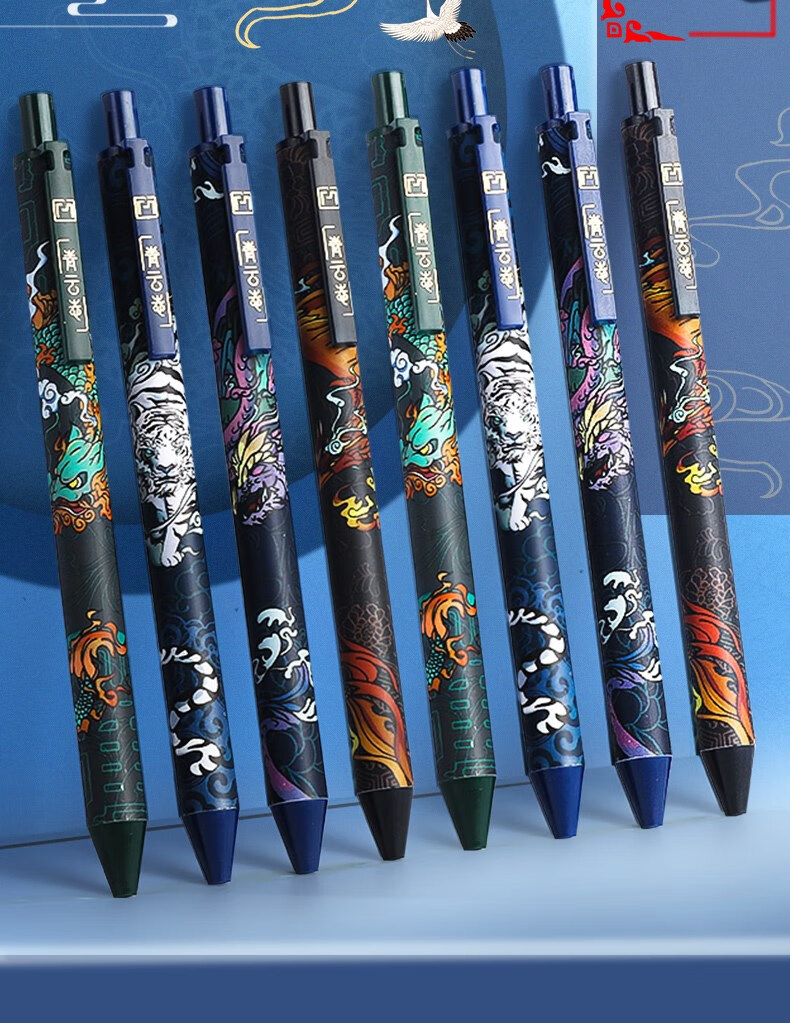 国潮中性笔青云志按动式黑笔学生用高颜值四大神兽头古风国风动漫圆珠