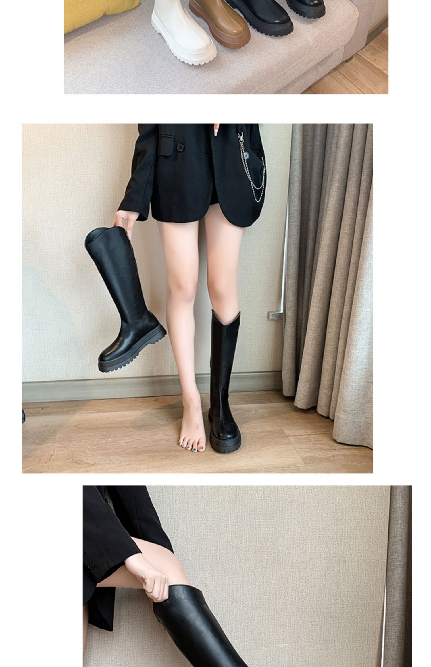 大东长筒靴百搭圆头高筒骑士靴女瘦瘦靴2022年新款秋冬厚底不过膝长靴