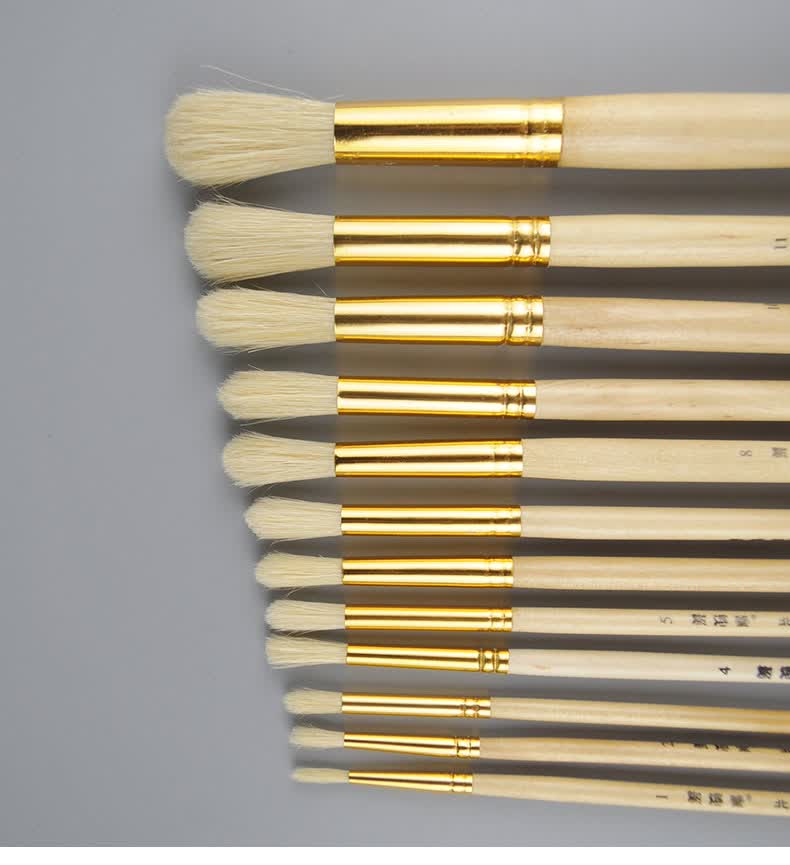 油画笔套装榭得堂猪鬃油画笔圆头水粉笔582油画笔单号双号套装1号