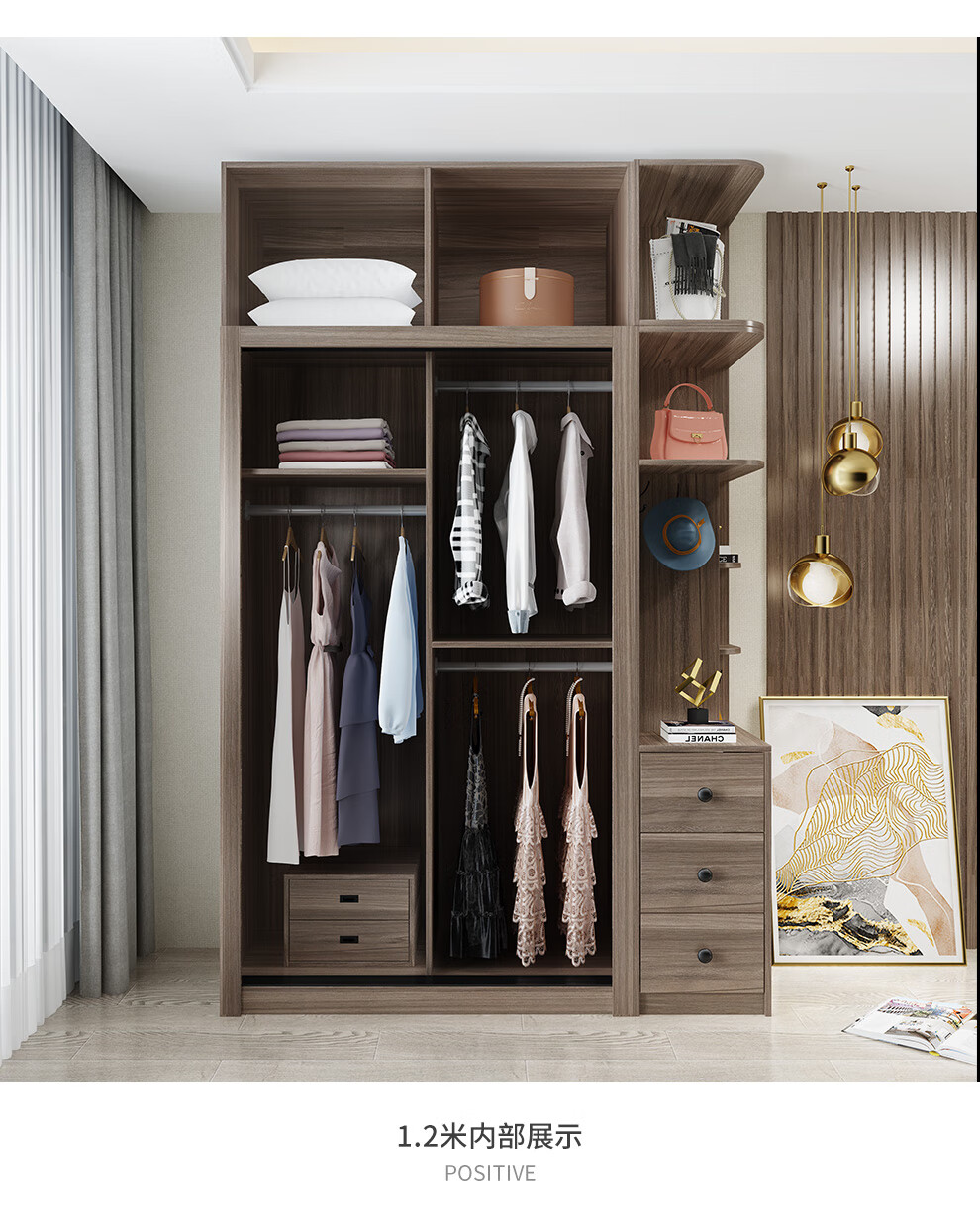 兰尼森 推拉门衣柜 北欧实木夹板衣帽间多功能移门衣柜组合现代简约双