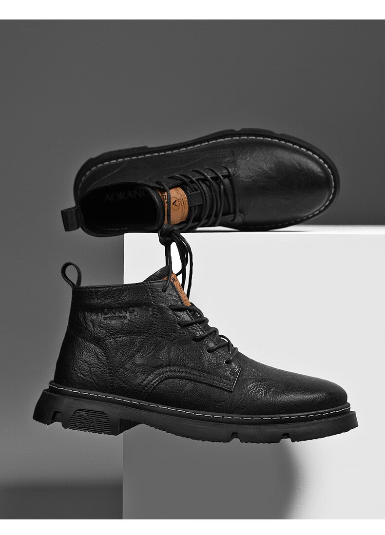 奥康马丁靴男士潮靴2022秋冬新品商务休闲短靴英伦户外大头皮靴百搭