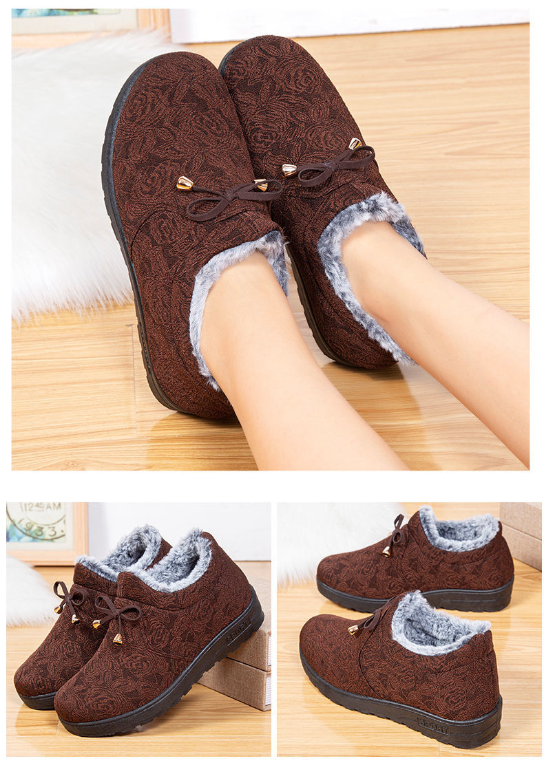 老北京布鞋女加厚保暖兔毛棉鞋加绒妈妈鞋软底奶奶鞋中老年人棉靴黑色