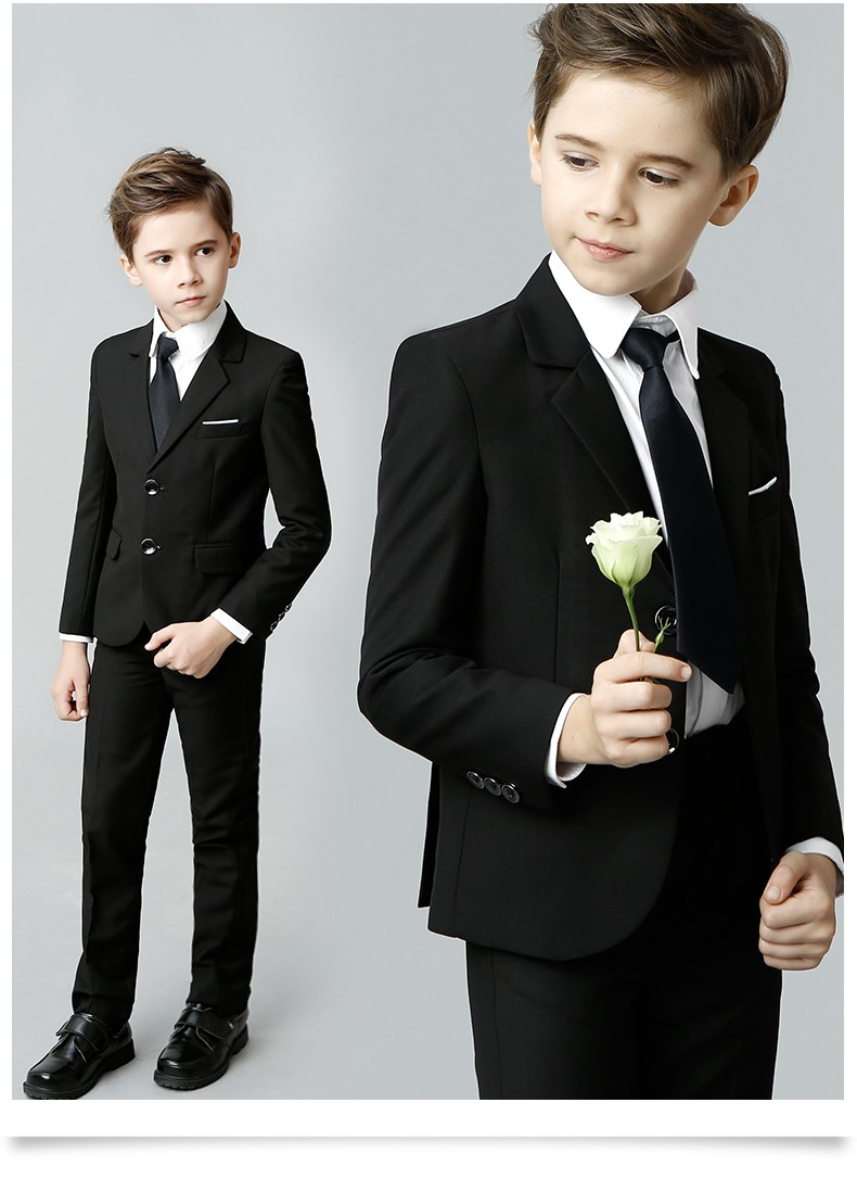 罗蒙儿童西装套装男孩小主持人礼服中大童钢琴演出服花童男童西服黑色