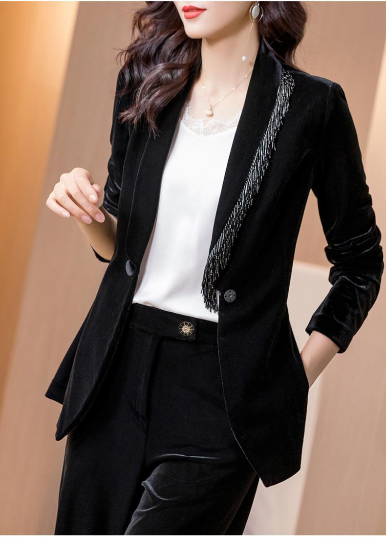 黑色丝绒西装外套女秋冬上衣气质高端职业装休闲金丝绒小西服套装sn