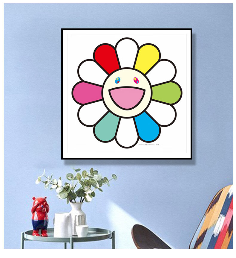 村上隆潮流艺术彩色太阳花客厅装饰画时尚潮牌沙发背景墙挂画客厅玄关