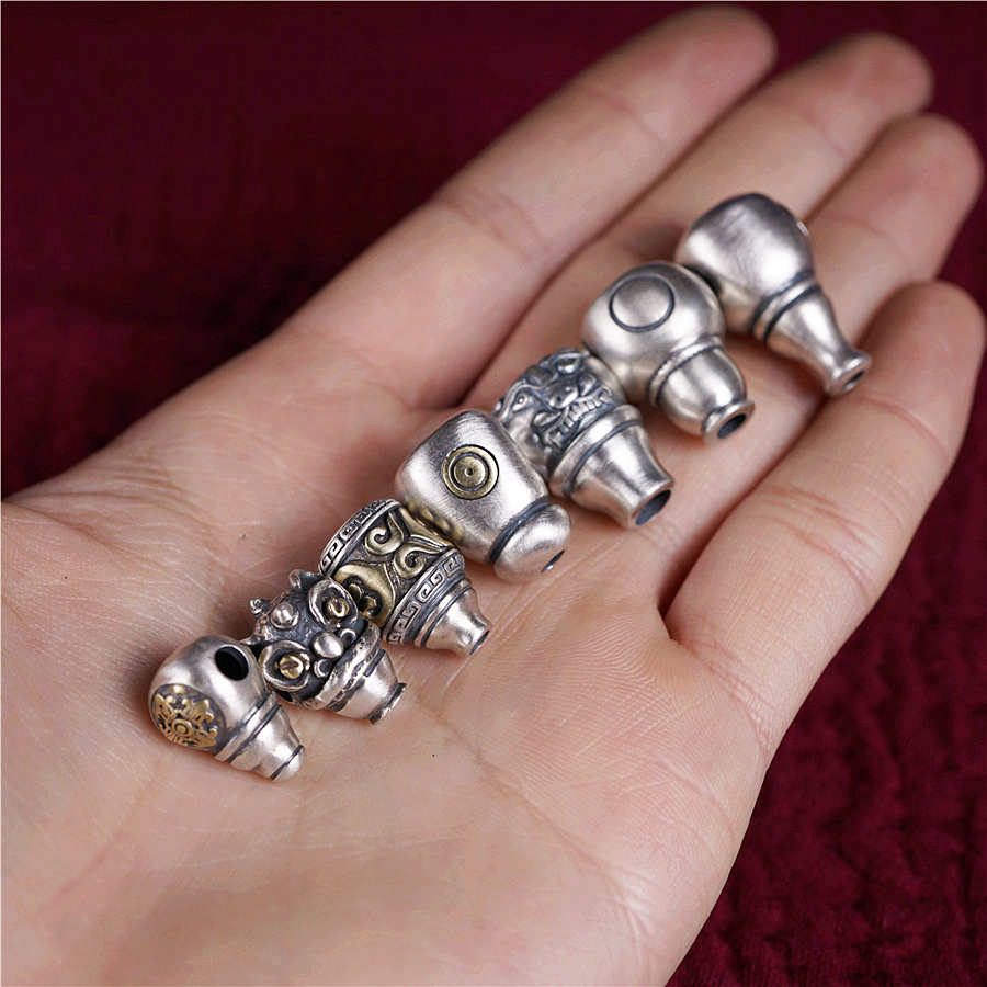 若冠rg藏式s925银佛珠文玩三通佛头饰品配饰银diy三通卡子计数器情人