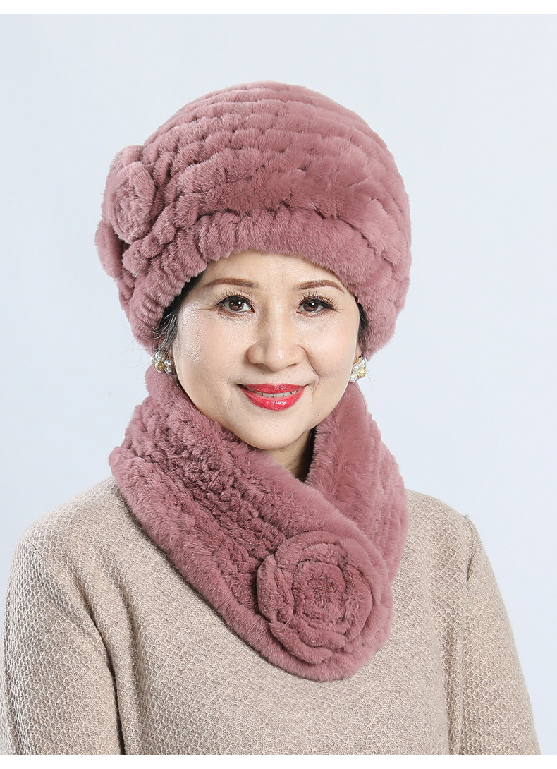 幕加格帽子女秋冬季獭兔毛皮草帽子中老年人老太太妈妈奶奶帽围巾5120