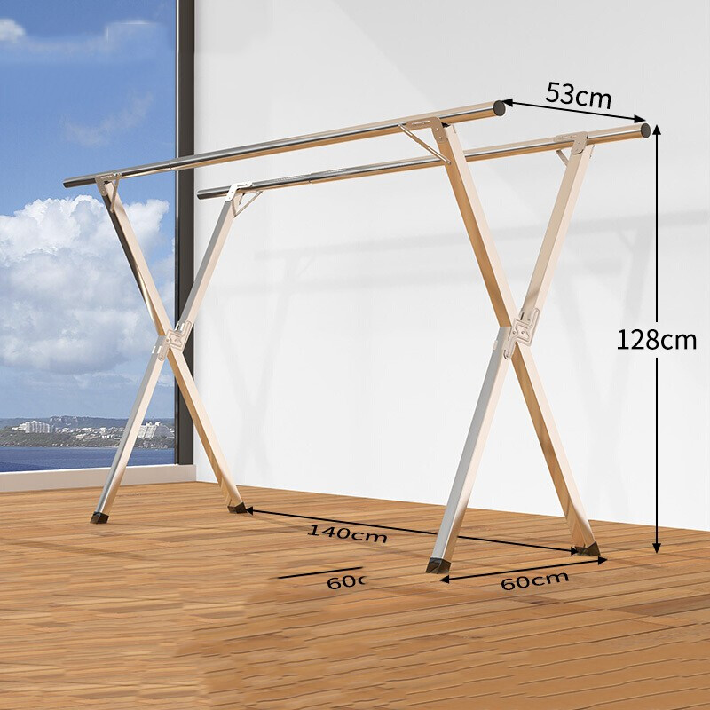 深栀晾衣架不锈钢落地折叠室内阳台凉衣架晒被子神器双杆式伸缩杆双杆