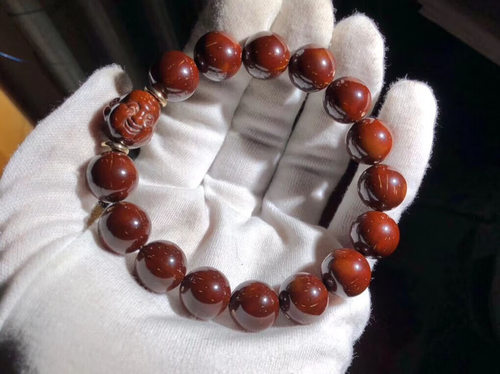 萃镶楼紫金鼠光珠圆珠搭配弥勒佛头念珠文玩紫金鼠手串情人节生日礼物