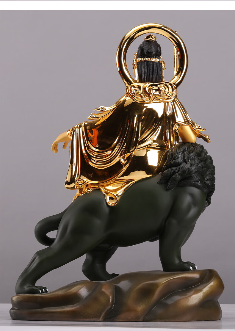 三漫陀全铜贴金42cm五台山文殊菩萨佛像华严三圣普贤菩萨居家摆件