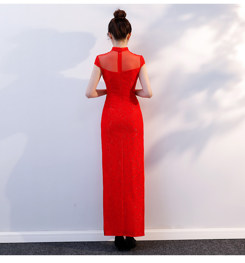 礼仪服装女迎宾小姐服中式新娘旗袍敬酒服长款服中国风红色结婚礼服