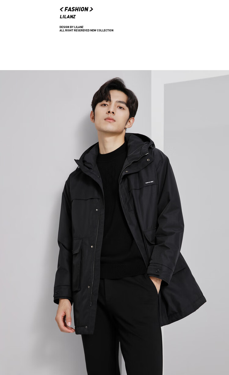 商场同款利郎轻时尚男装lilanz冬季新款羽绒服男连帽长款防风抗寒保暖