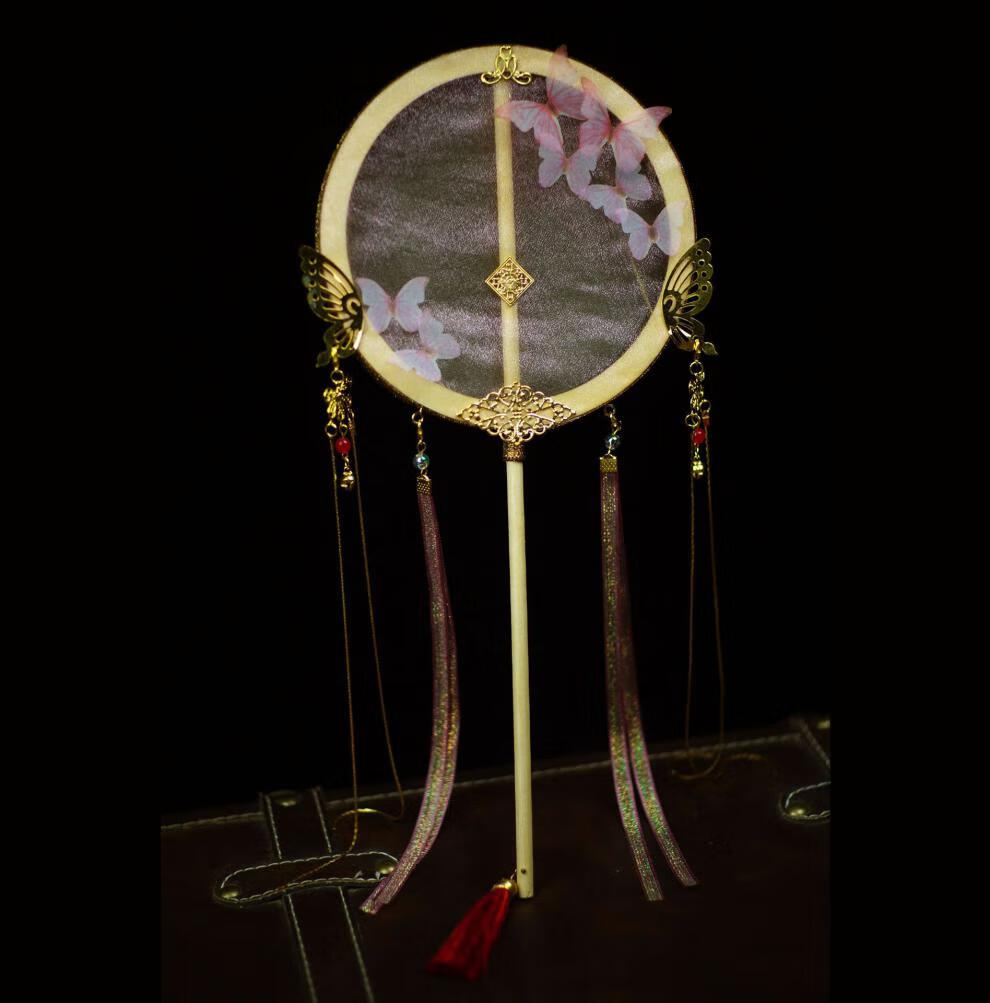 同款团扇汉服古装长柄流苏长柄刺绣飘带宫扇古风饰品复古团扇宫廷舞蹈