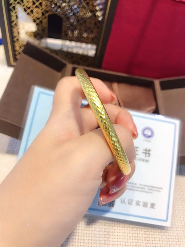 妙灵阁 古法手工足金锤纹手镯黄金镯子女纯金9992021年新款宫廷复古古