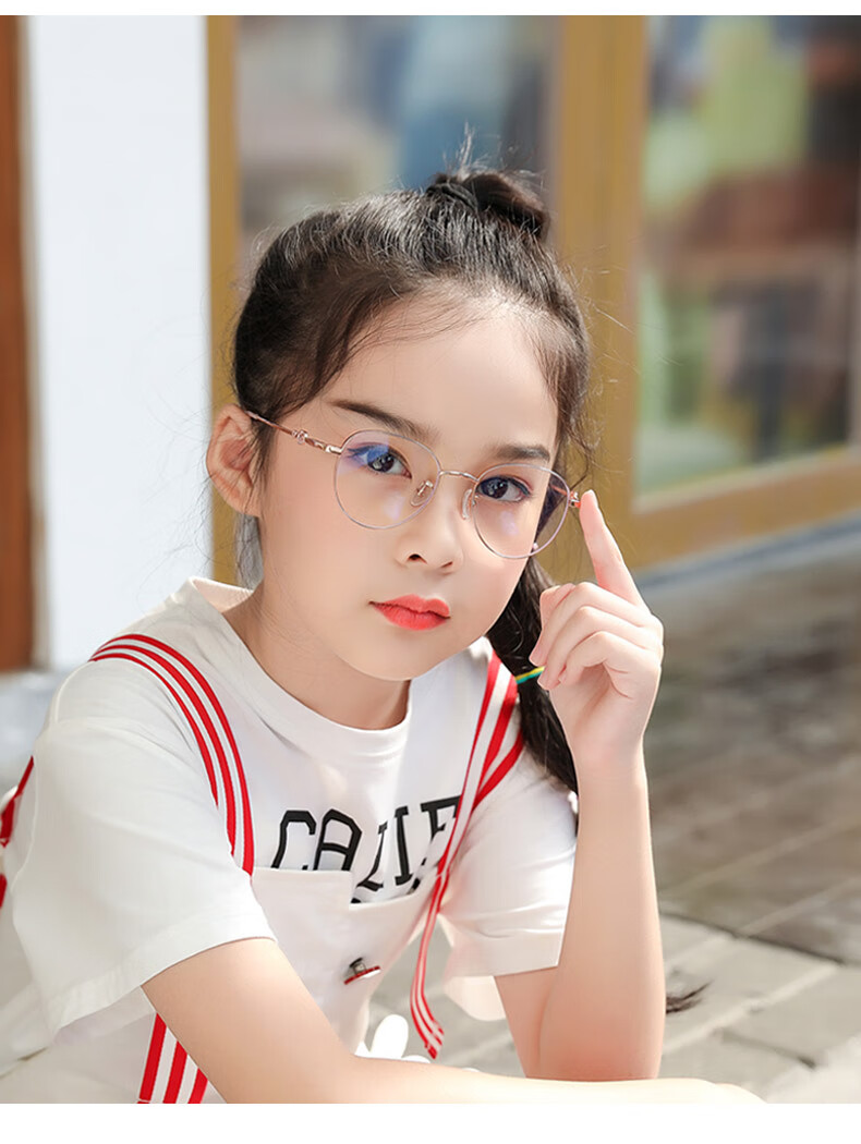 妙微熊纯钛架儿童电脑眼镜手机小孩平光护目镜女学生 橙色【图片 价格