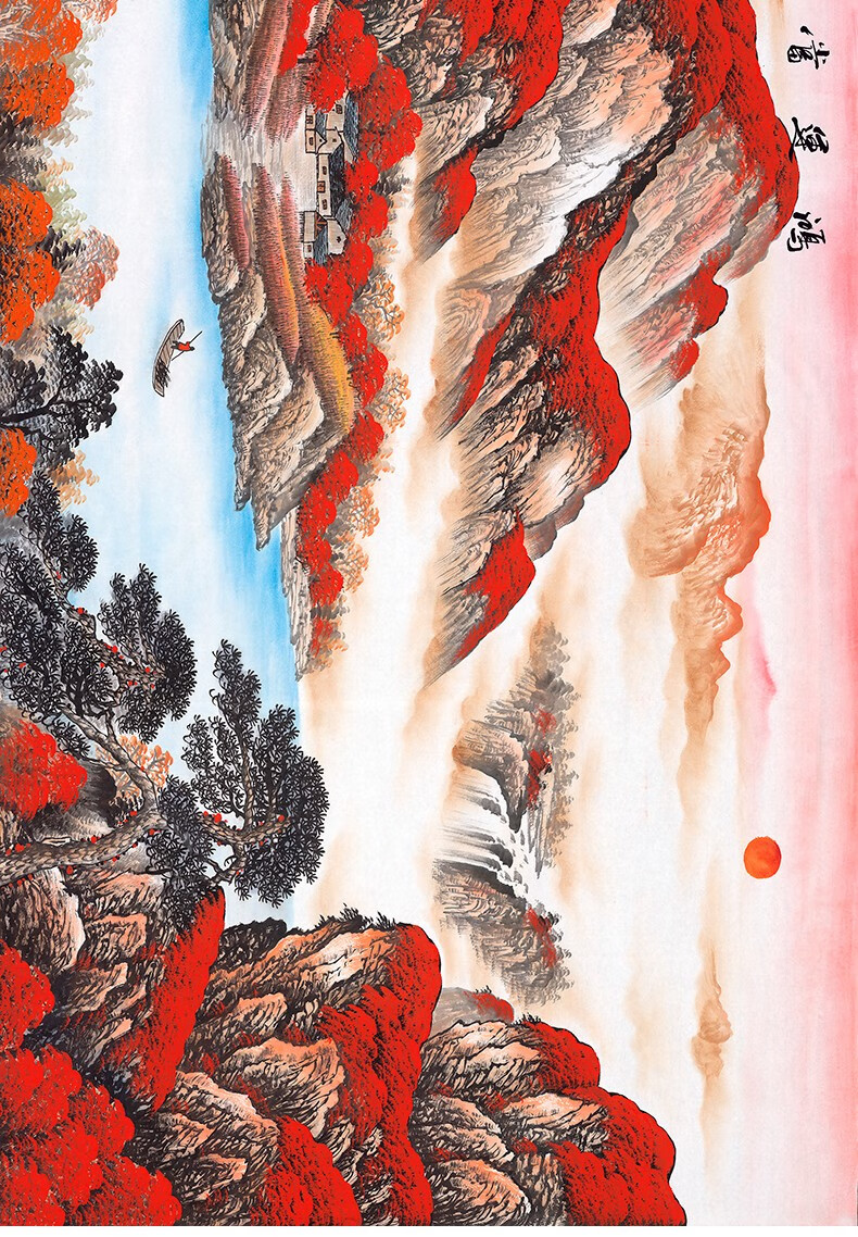 山水画客厅挂画鸿运当头国画风水靠山招财字画办公室背景墙装饰画万里
