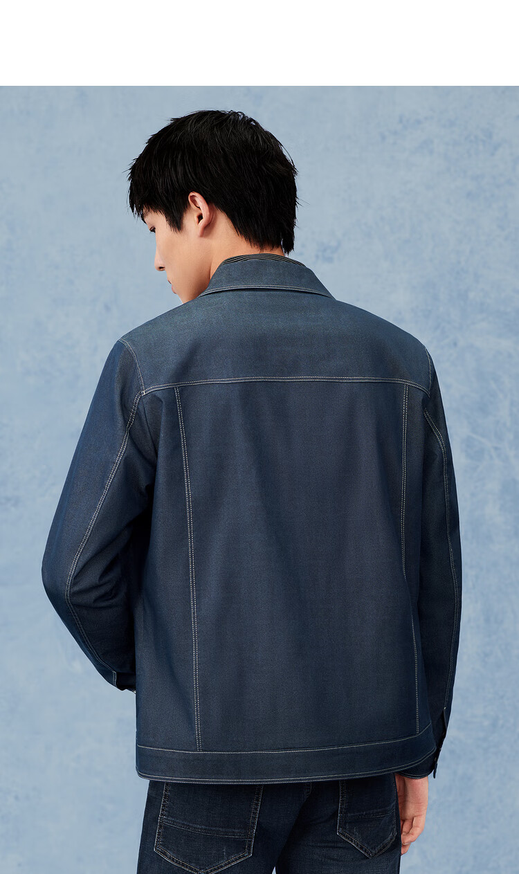 hla海澜之家夹克男2022春季新品辑明线装饰仿牛仔翻领设计外套男hwjad