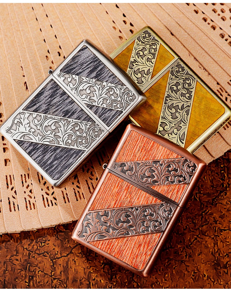 zippo煤油防风打火机芝宝拉丝木纹唐草男士礼品木纹唐草古铜