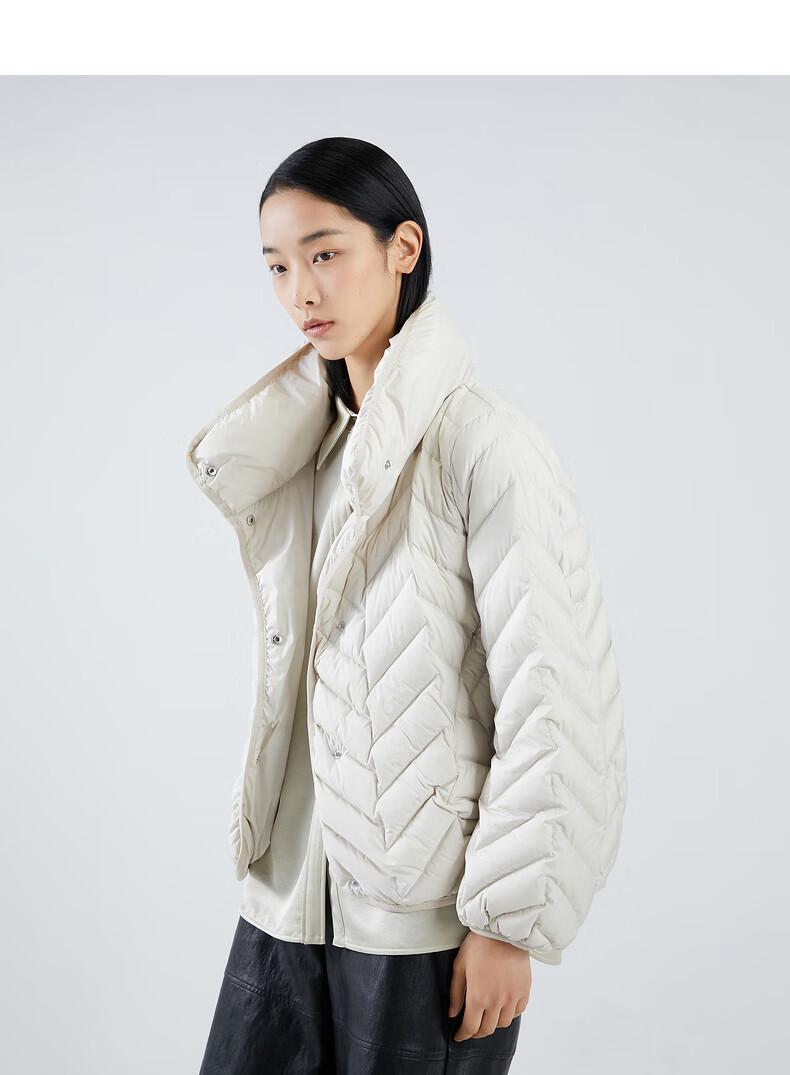 播2021秋季新款翻领可立隐形口袋立领短款羽绒服女bdo4rd0234k40酱