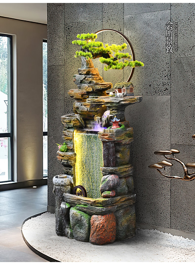 翠佳假山流水喷泉客厅阳台高山瀑布水系景观办公室内加湿器酒店玄关