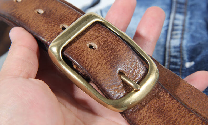 新年装男士纯牛皮手工腰带复古做旧纯铜扣真皮皮带男女百搭针扣女士