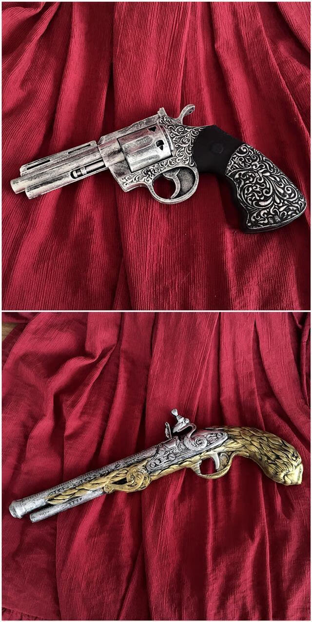 暗黑公主戎装左轮 olita复古优雅款火枪雕花装饰拍照道具 皇家手枪