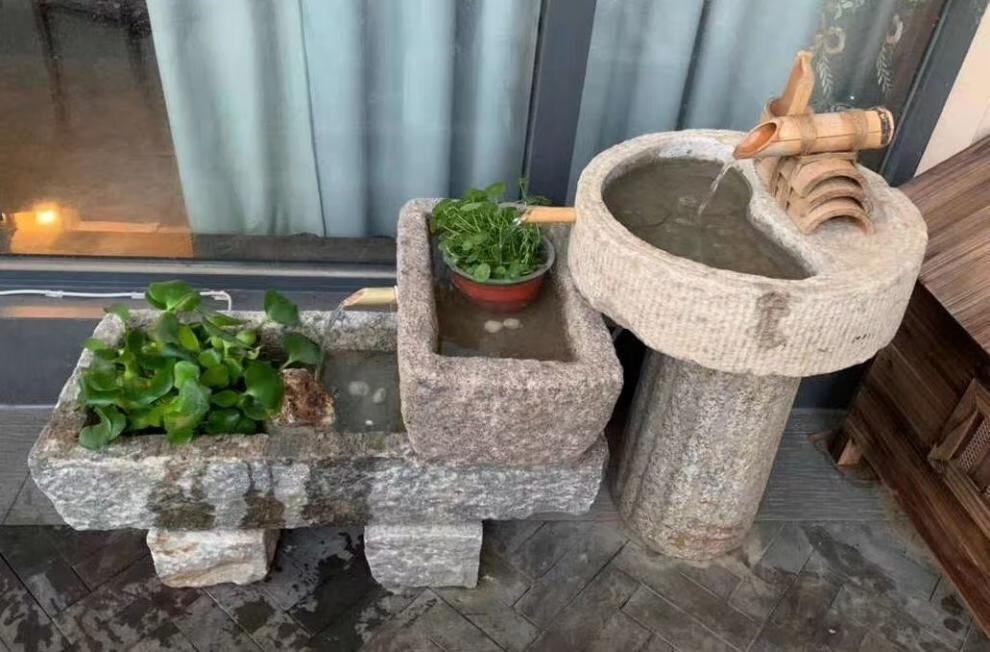 青石牛槽鱼缸马槽流水老旧石槽水景大型风水摆件庭院水槽喷泉 款式9