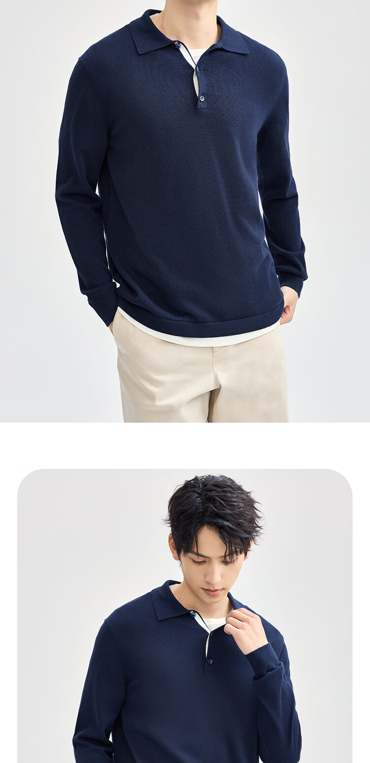 Giordano Men's Shirt Collar Knit Sweater, Anti-Pilling Lapel Sweater, Pure Cotton Men's Long-Sleeve Polo Shirt 18054612 13